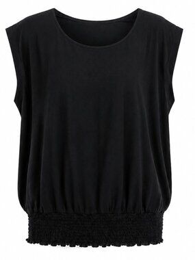 A.NEW DAY Smocked Waist Cap Sleeve Black Knit Top NWOT